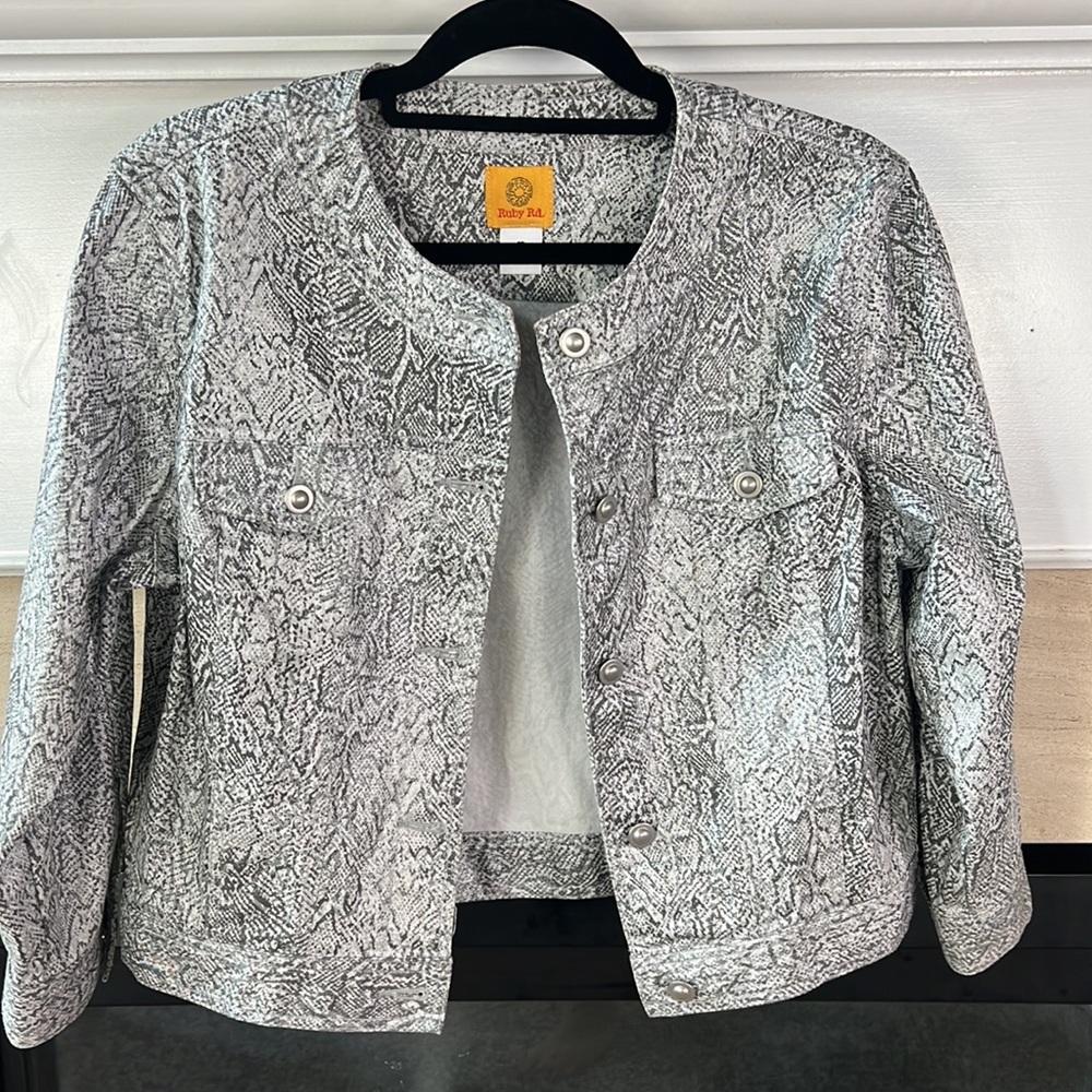 Ruby Rd Grey & Silver Denim Jacket Size 10